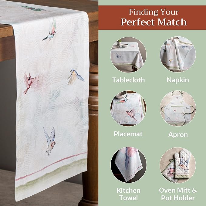 Maison d' Hermine Table Runner 100% Cotton Single Layer Table Runners 108 inches Long Decorative for Home Kitchen Dining Party Wedding Bridal Shower Spring Summer (Flying Birds, 14.50" x 108")