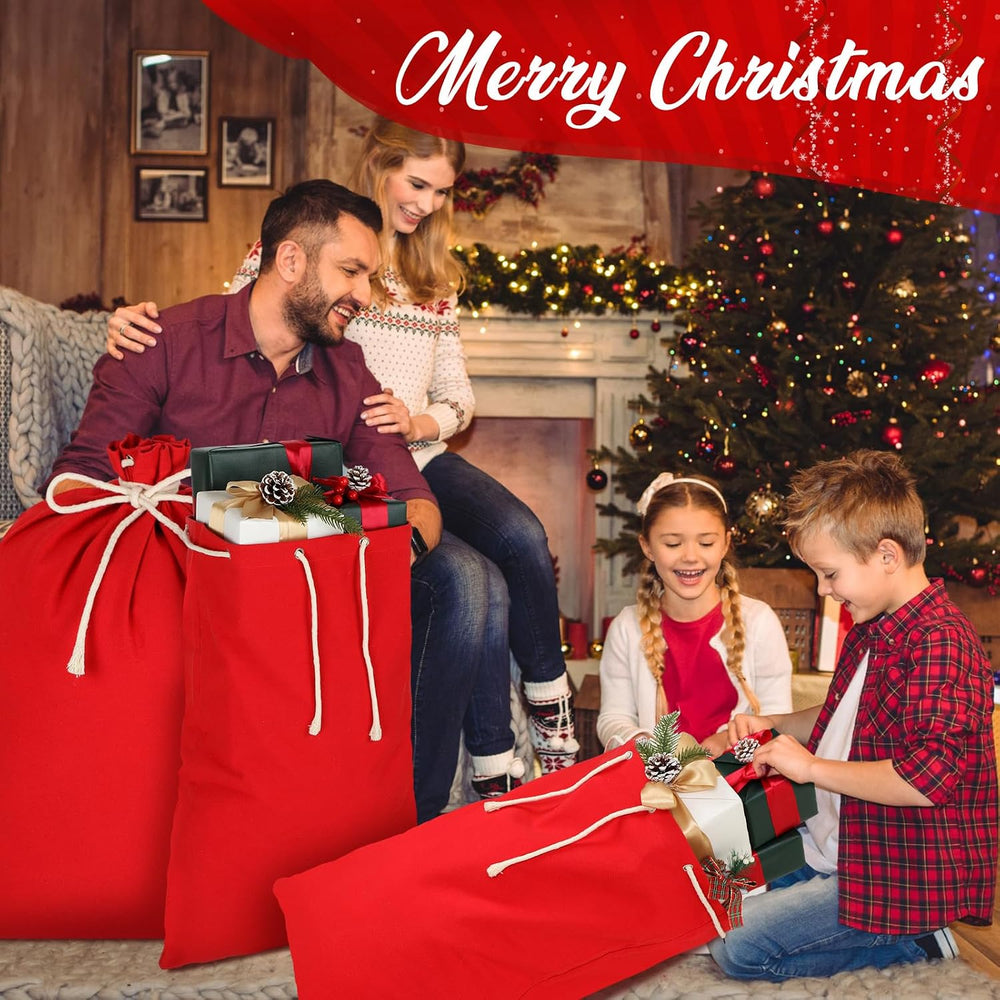 Newwiee 6 Pcs Christmas Canvas Gift Bag Santa Large Sacks 26.7 x 19.7 Inch