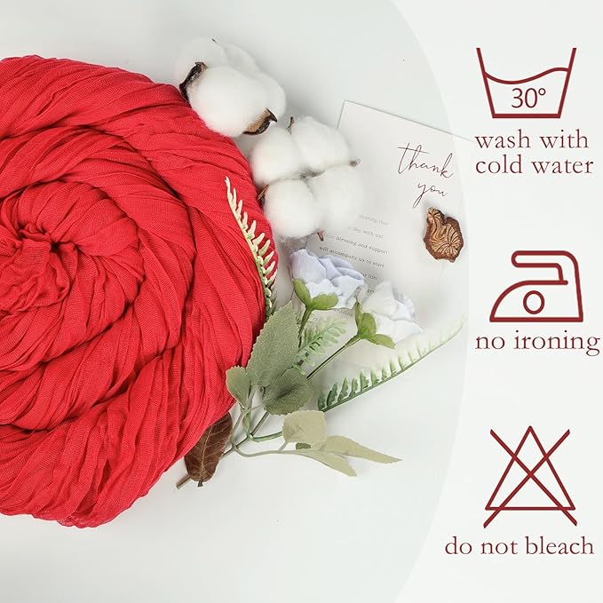 12 Pack Red Cheesecloth Christmas Table Runner 10ft Boho Gauze Fabric Cheese Cloth Table Runner 35 x 120 Inch Rustic Sheer Runner for Wedding Home Decor Holiday Party Table Centerpiece Decoration