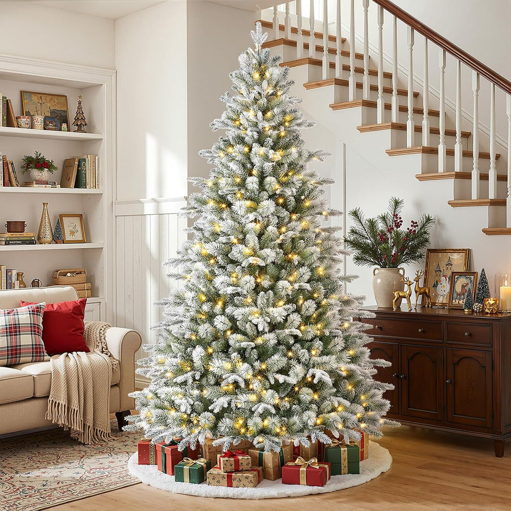 SHareconn 7FT Prelit Artificial Snow Flocked Christmas Tree with Lights
