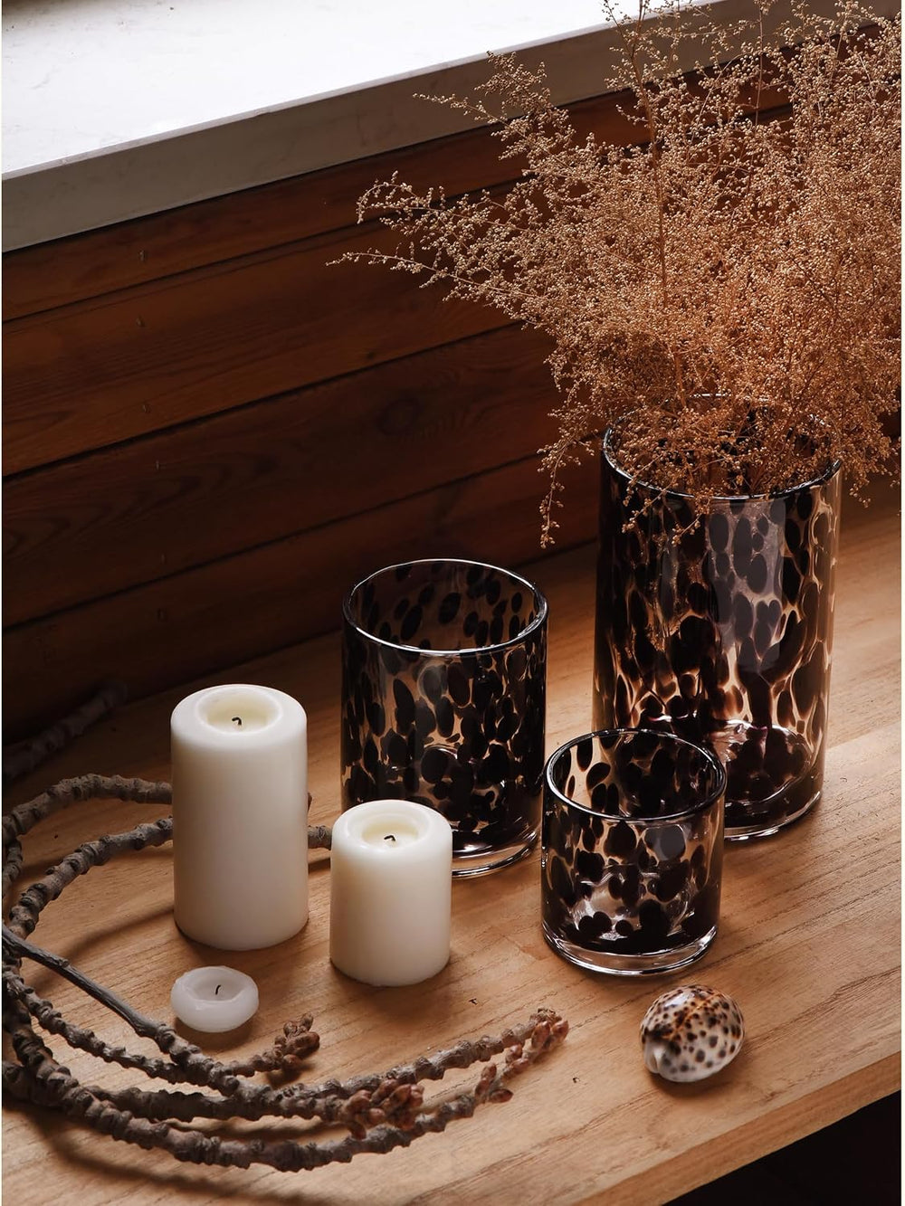 Glass Hurricane Candle Holder Set, Black Tortoise, 3 Piece