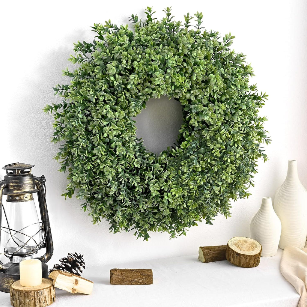 Waipfaru 26'' Fall Boxwood Wreath for Front Door Decor, Green