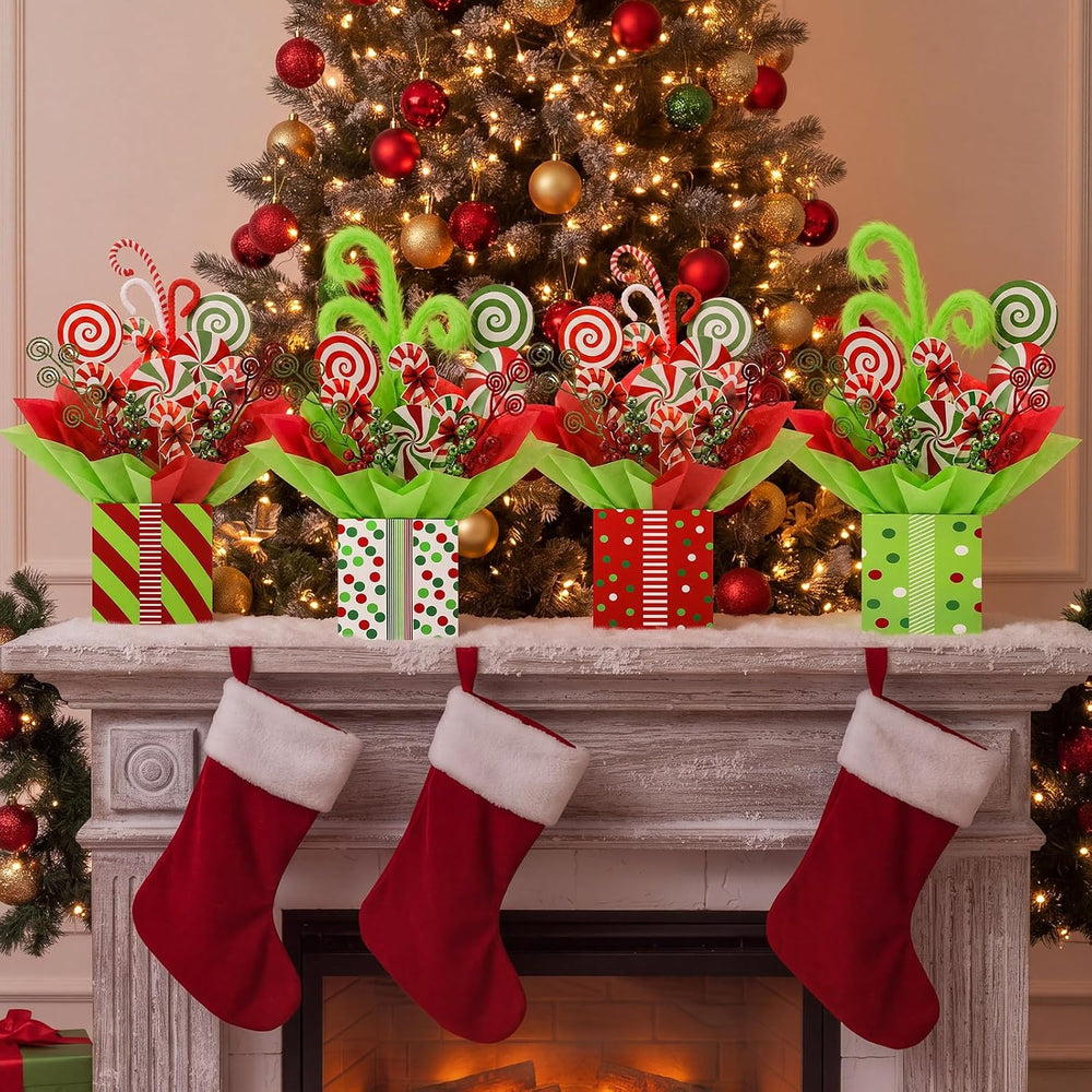 4 Set Christmas Lime Green and Red Party Table Centerpiece Decorations