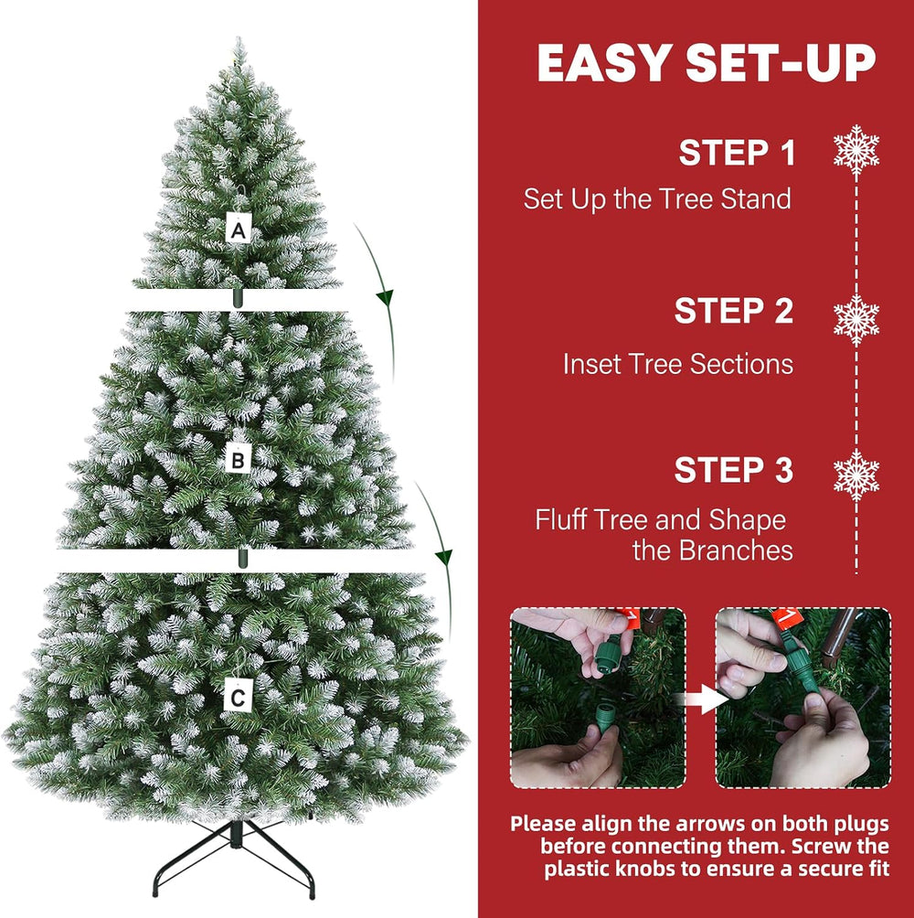 Hykolity 7.5 ft Flocked Christmas Tree, 350 Warm White LED Lights, Artificial...
