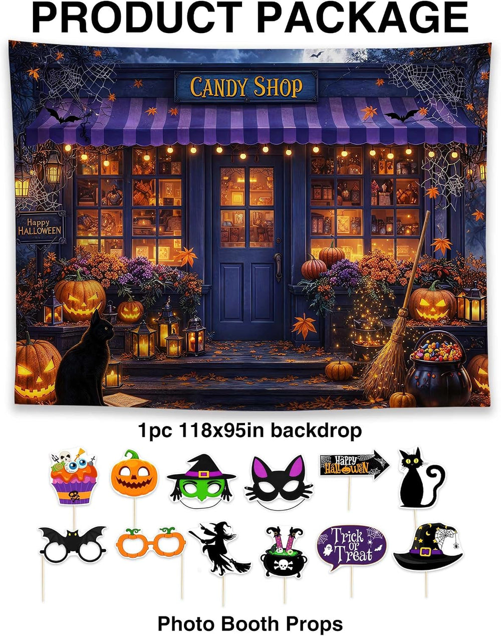 Allenjoy 118" x 95" Halloween Candy Shop Photography Backdrop with ...