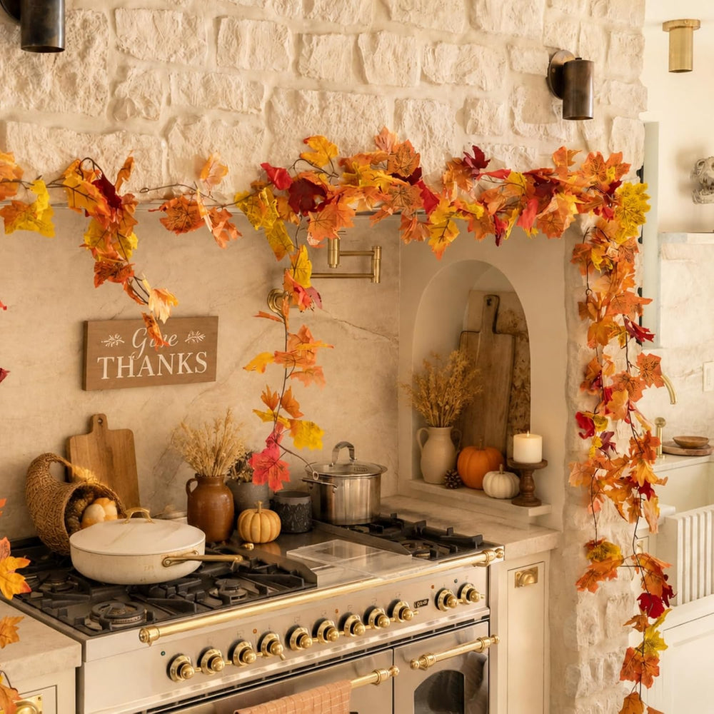 8 Pack Fall Garland, Total 47.2Ft Artificial Autumn Maple Leaves Garland Hang...