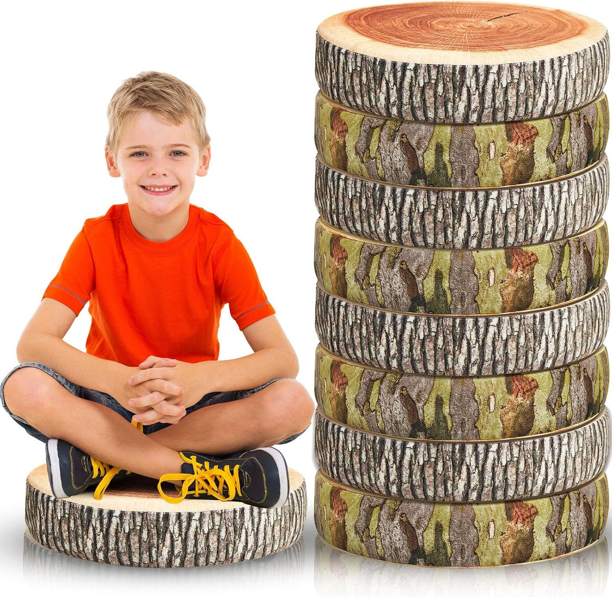 Juexica Decorative Round Wood Stump Throw Pillow Tree Floor Cushion, 8 Pcs