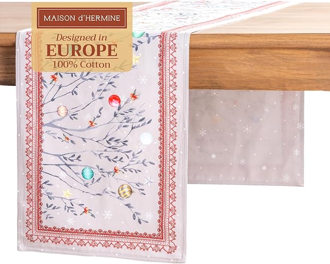Maison d' Hermine Table Runner 100% Cotton Double Layer Table Runners 108 inches Long for Thanksgiving Christmas Decorations Home Kitchen Dining Party Wedding (Fairy Christmas, 14.5" x 108")