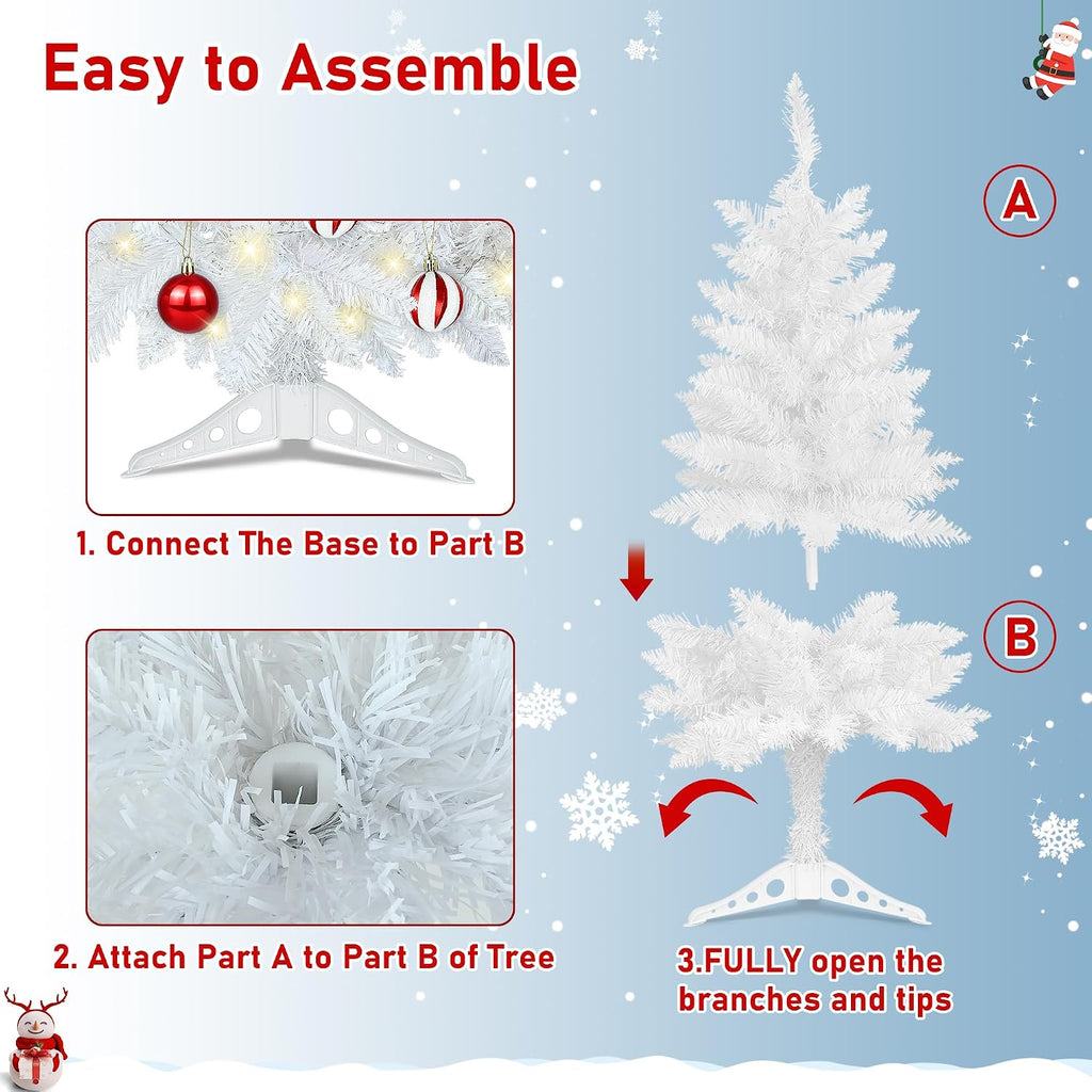 [timer & 8 modes] 3ft white christmas tree showing dimensions