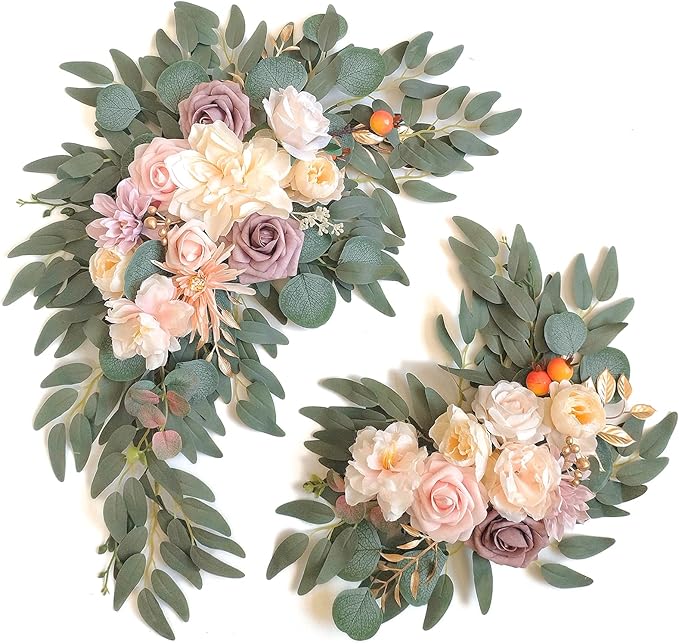 Faux Flower Swag Set of 2 for Wedding Welcome Signs Floral Swag Wedding Reception Ceremony Signs Decor (Champagne)