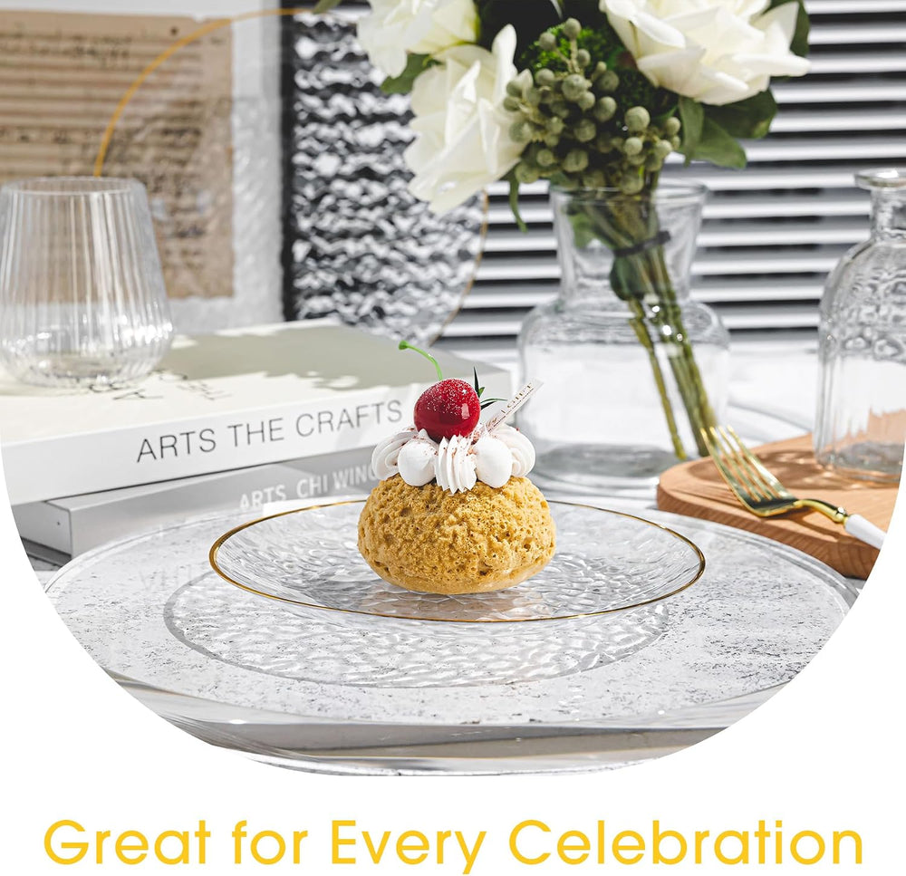 100PCS Gold Plastic Plates, 7 Inch Pebbled Disposable Plates