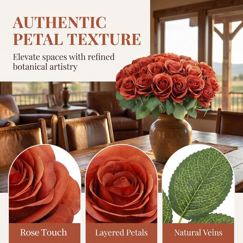 Artificial 50Pcs Burnt Orange Flowers Fake Roses Silk Artificial Flowers