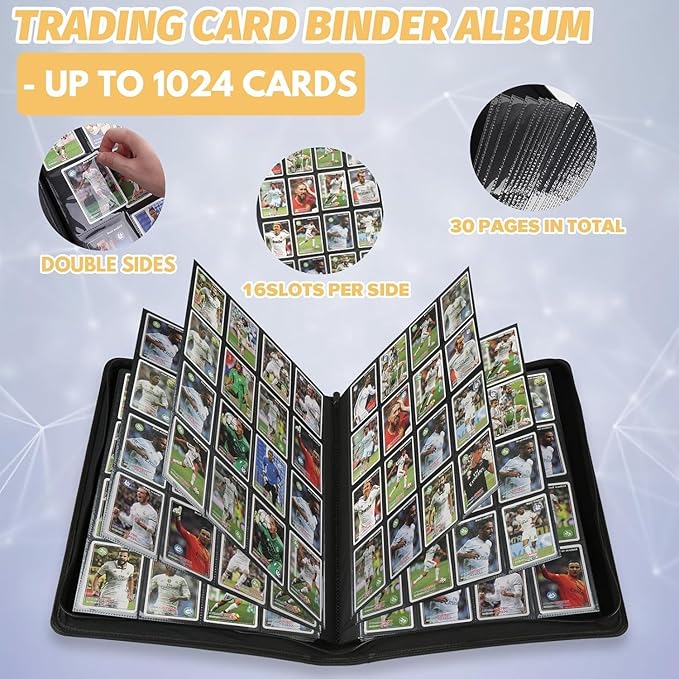 Premium Ringless Trading Card Binder - 1024 Capacity, 16 Side-Loading Pockets per Page, Archival Quality Protection & Anti-Slip Spine for TCG, MTG, Sports Cards (Grass)