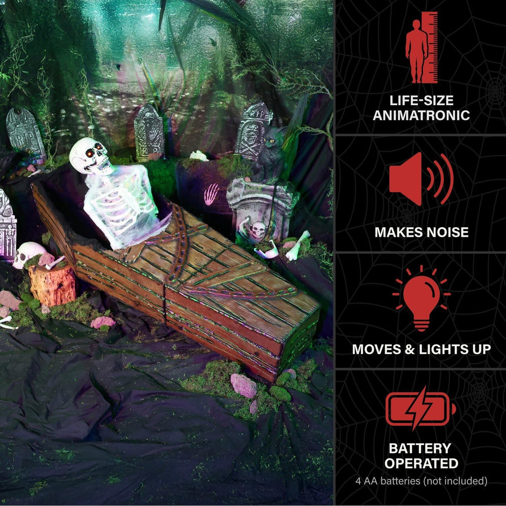 Haunted Hill Farm 5.2-Ft. Reaper in Coffin Halloween Animatronic
