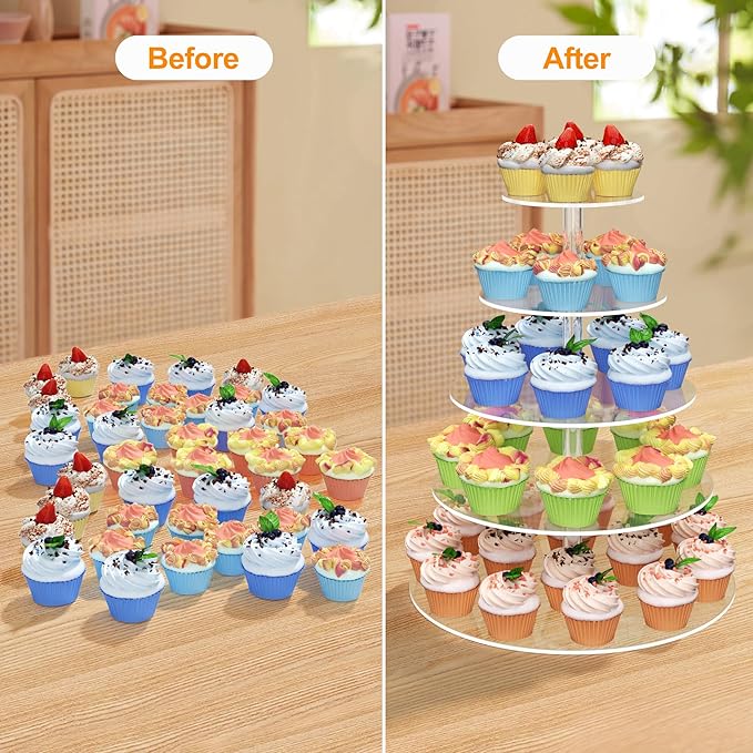 weddingwish 5 Tier Round Cupcake Stand for 50 Cupcakes, Acrylic Cupcake Display Stand, Clear Cupcake Tier Stand, Cupcake Holder Stand for Birthday Party Baby Shower