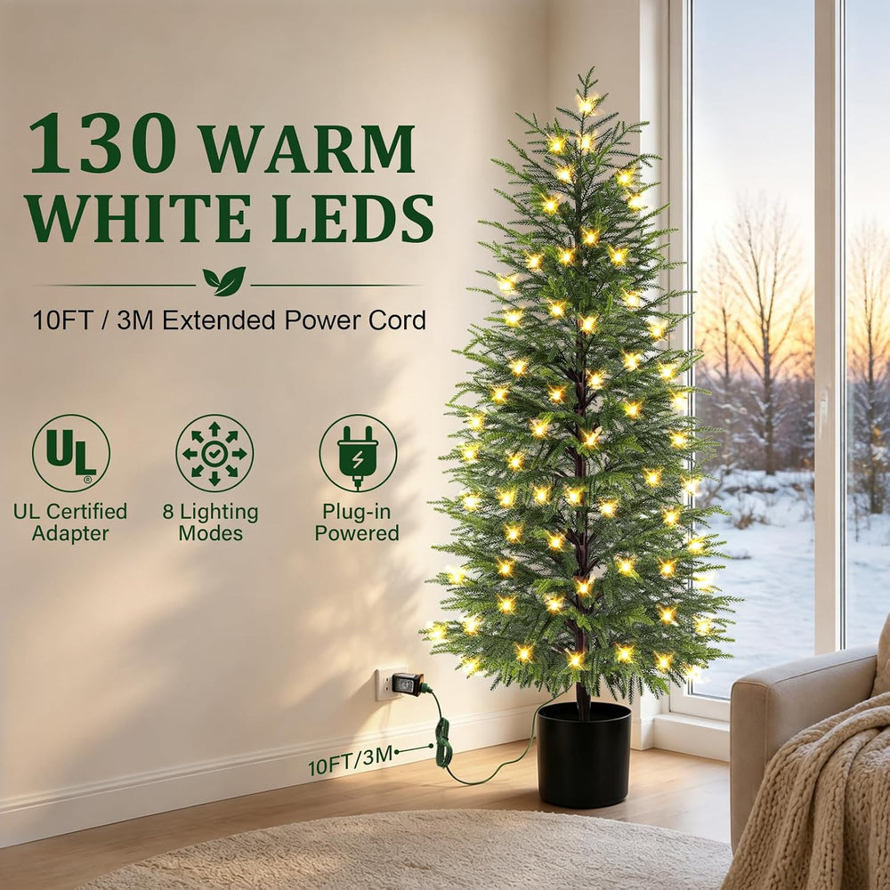 5FT Prelit Norfolk Pine Christmas Tree Real Touch Artificial Cedar Tree with ...