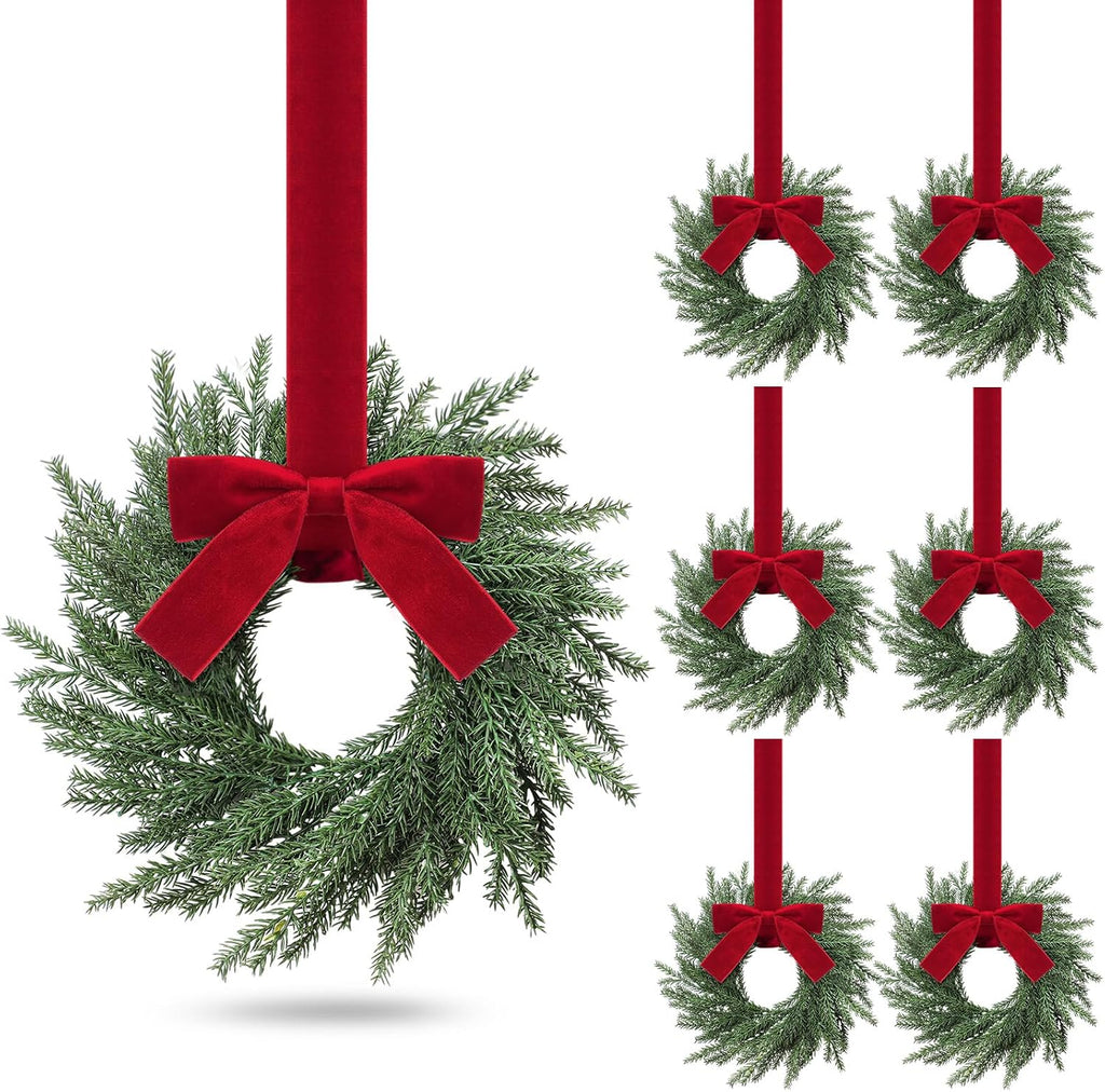 6 Pcs Christmas Small Norfolk Wreaths 12.6 Inch Xmas Pine Wreaths
