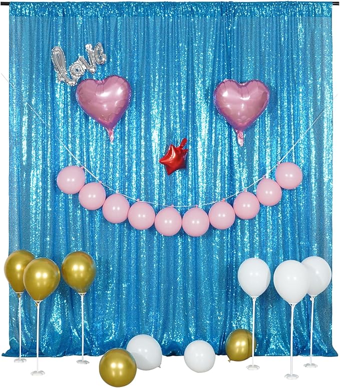 Poise3EHome 8FT x 10FT Sequin Photography Backdrop Curtain for Party Decoration, Turquoise