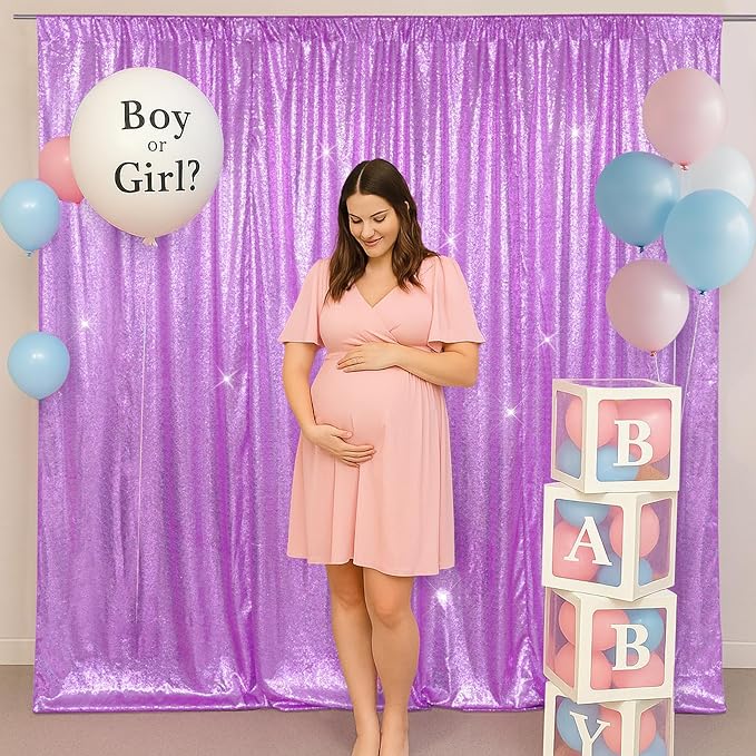 SquarePie Sequin Backdrop Less Transparent Background Sparkly Curtain for Wedding Party 10FT x 10FT Lavender