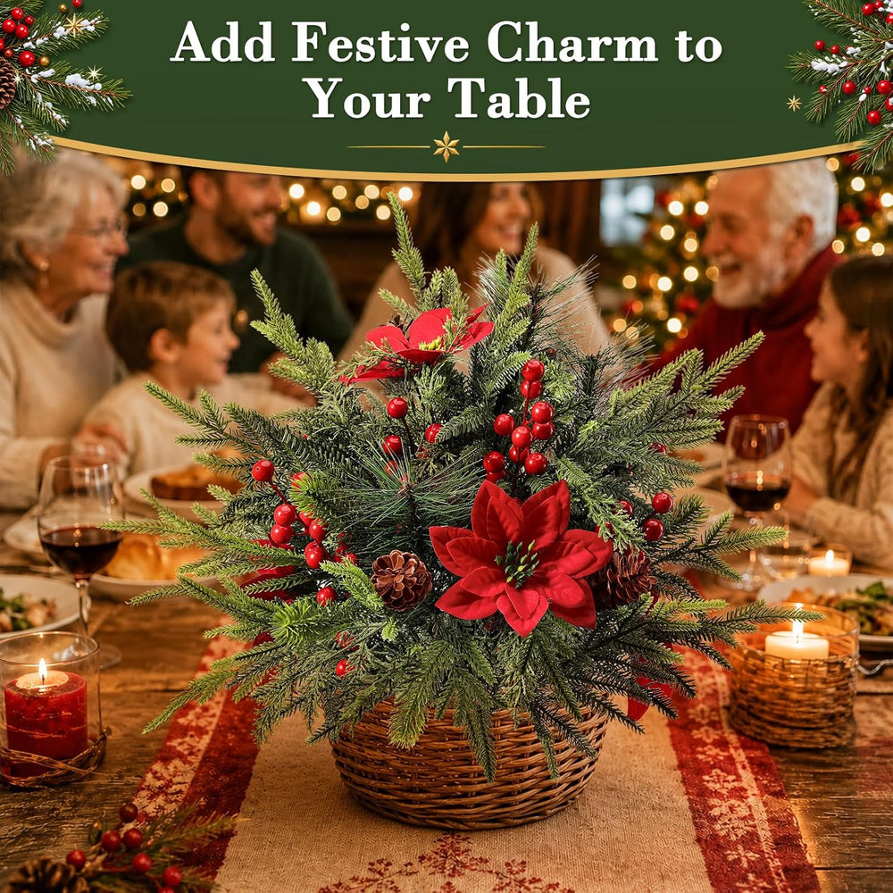 2 Pack Artificial Poinsettia Flowers with Pinecones for Christmas Decor