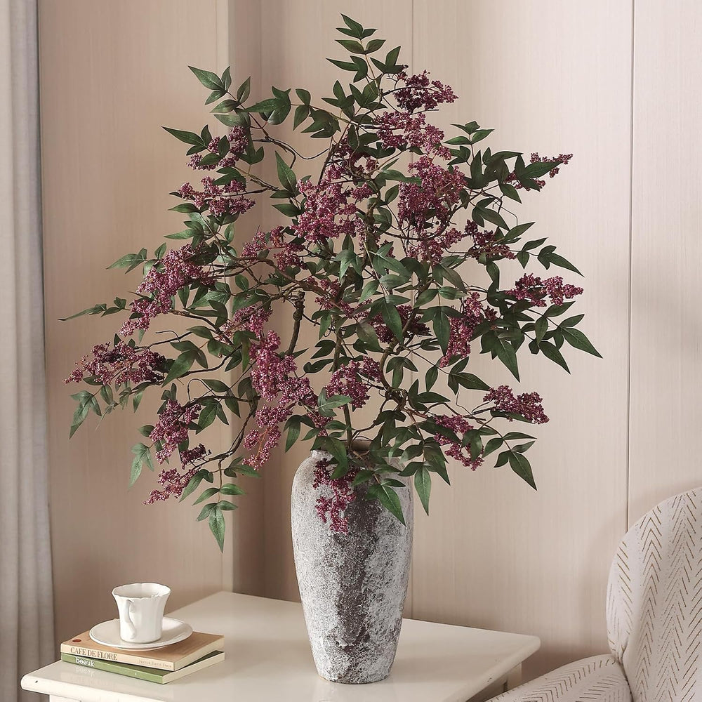 2Pcs 36"Realistic Artificial Nandina Berry Stems for Vase Decor(Dusty Plum)