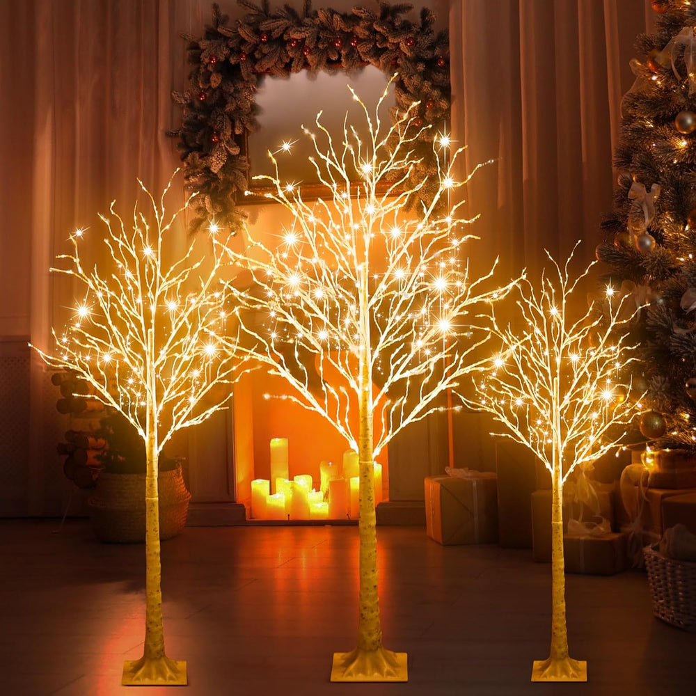 Aurelema 3 Pcs Lighted Birch Tree, 3ft 4ft 5ft, Warm White
