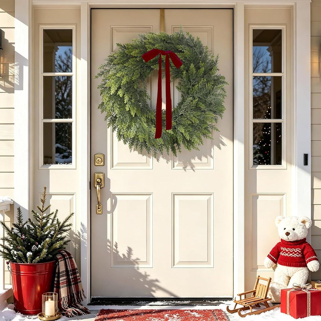 2Pcs 24" Christmas Cedar Wreaths for Front Door