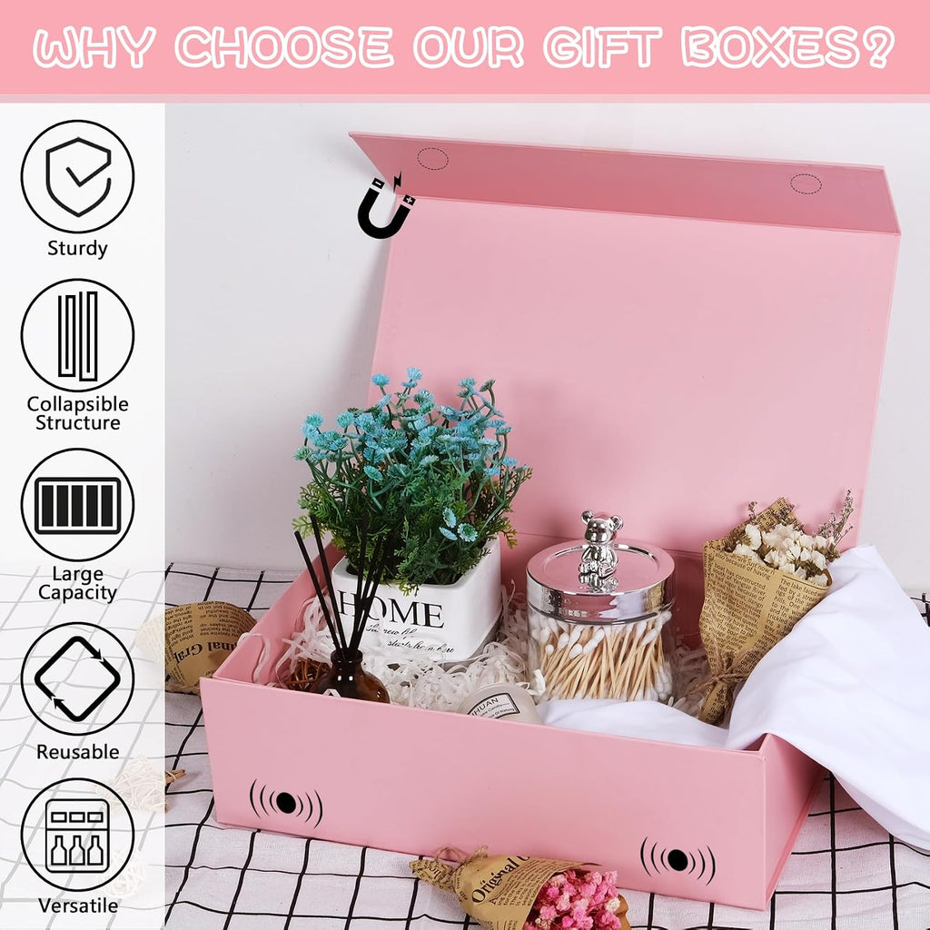 pink gift box with magnetic lids for presents, side view