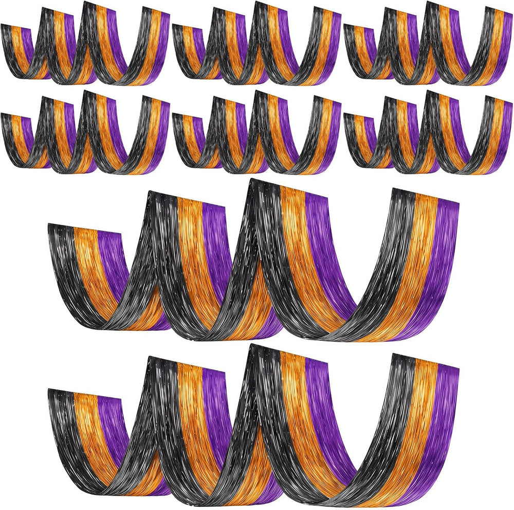 8 Pcs Halloween Decor, Orange Purple Black Ceiling Fringe Curtains