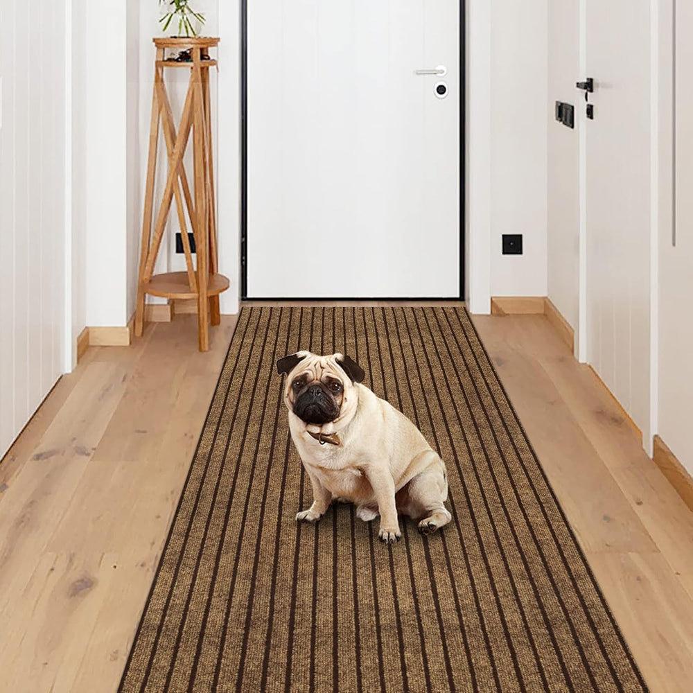 Weidear Hallway Runner Rug Non Slip-2 x 5Ft, Brown Stripe
