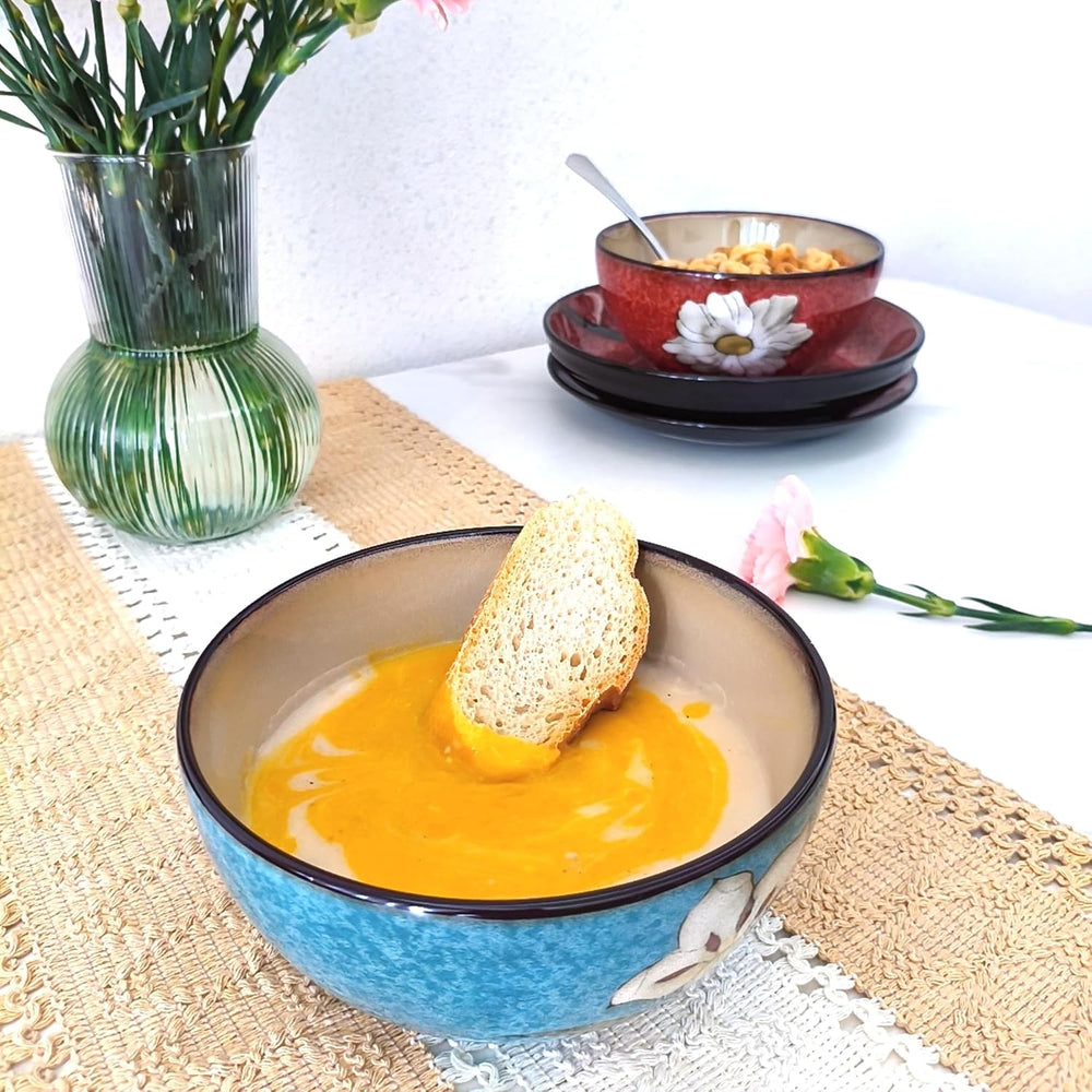 rockgoldbug Ceramic Bowls For Kitchen, 28oz - Set of 4,Underglaze Technique