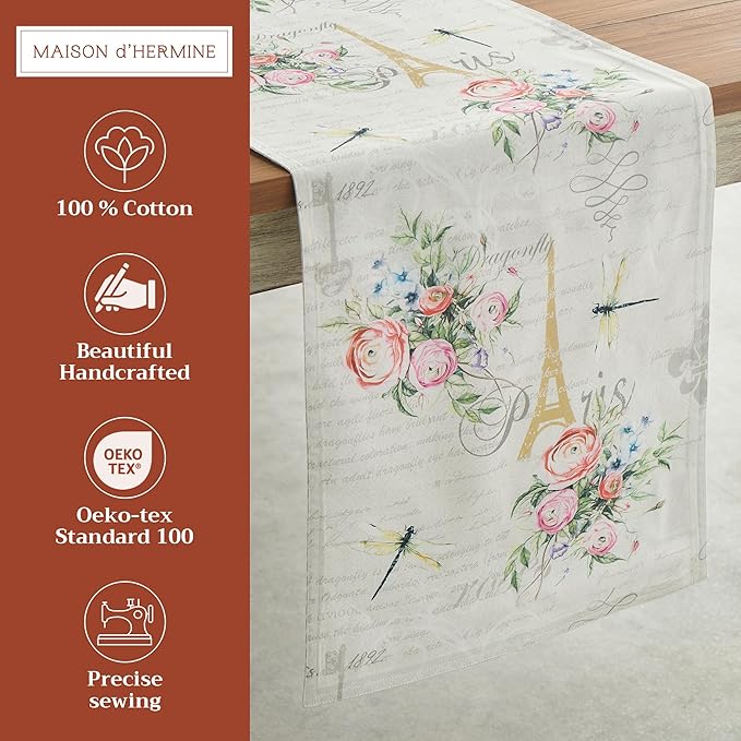 Maison d' Hermine Table Runner 100% Cotton Double Layer Table Runners 108 inches Long Decorative for Home Kitchen Dining Party Wedding Bridal Shower Spring Summer (Champ De Mars, 14.50" x 108")