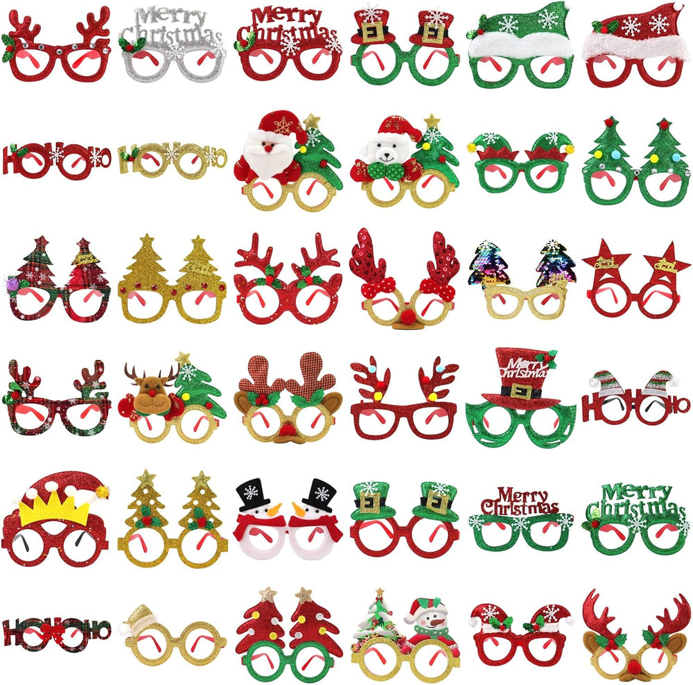 GoosWexmzl 36PCS Christmas Glasses Frames, Glitter Eyeglasses