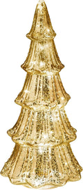 Haute Decor 14 Inch Battery Operated Lighted Mercury Glass Gold Christmas Tree with Built-in Timer and 20 Warm White Lights