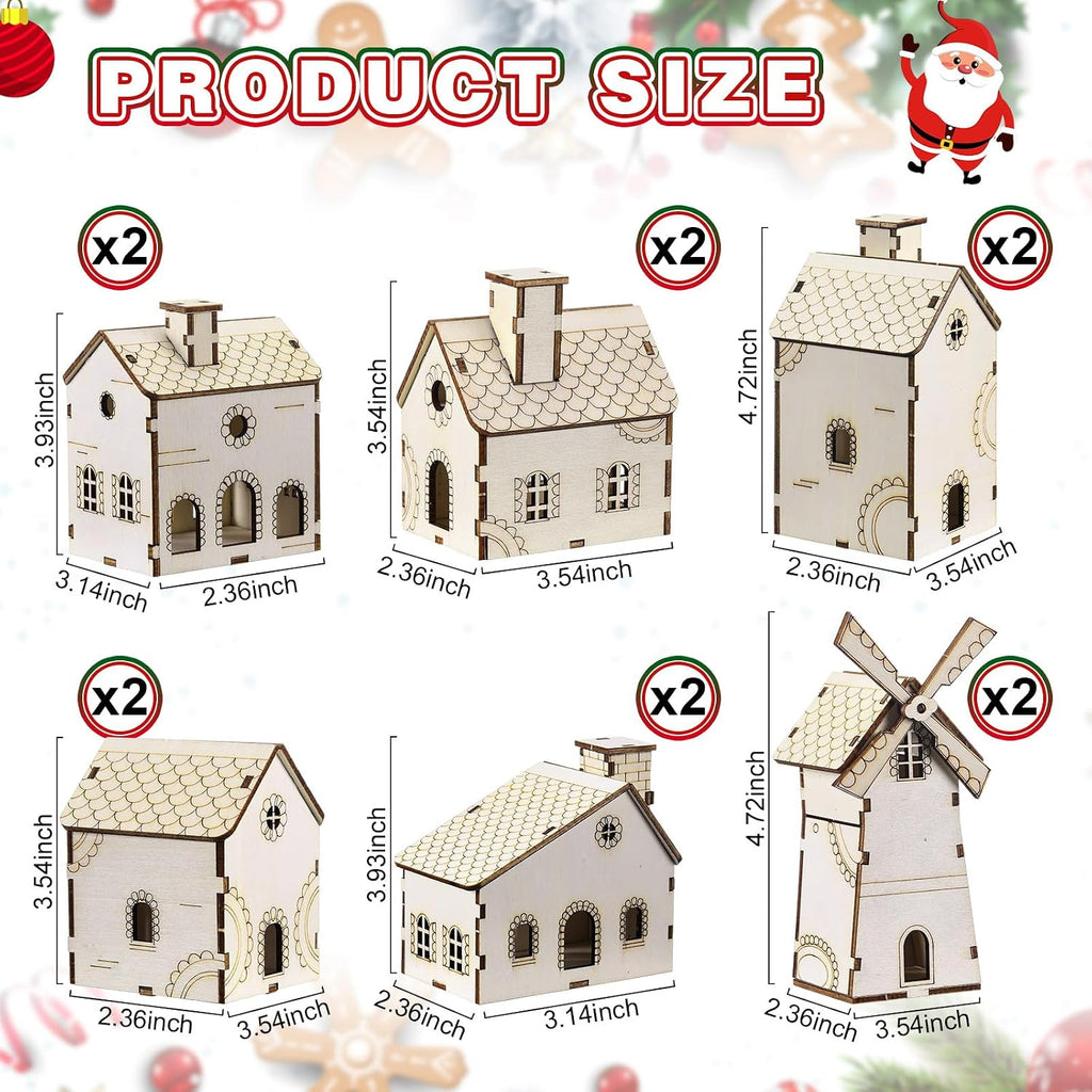 hiboom 24 pcs diy wooden christmas village house shown in use