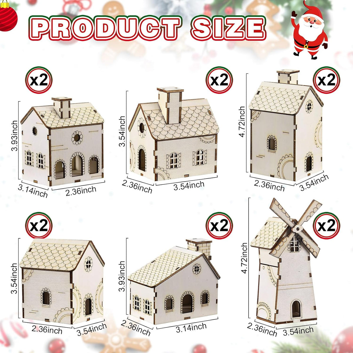 hiboom 24 pcs diy wooden christmas village house shown in use