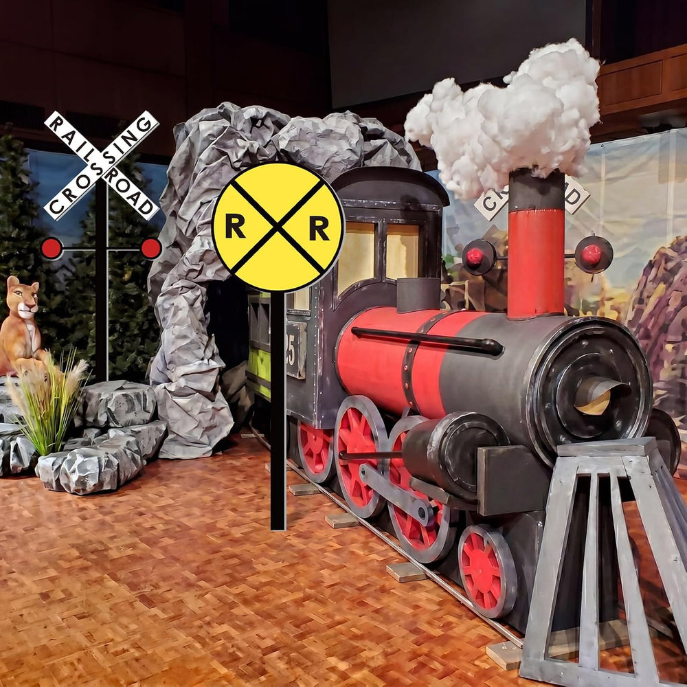 Yalikop 4 Pcs Train Party Decoration for Railroad Crossing Sign Decor