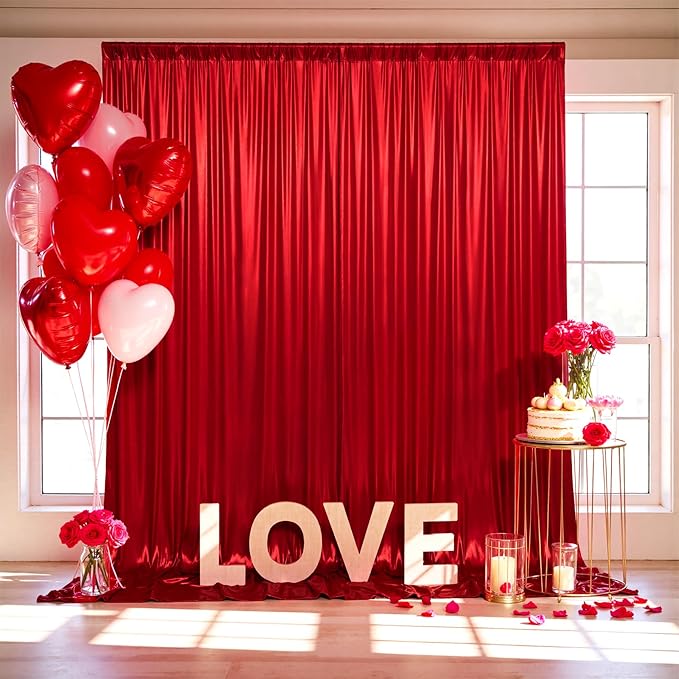 gogoparti 20x10FT Red Sequin Backdrop Curtain - 4 Panels of 5x10FT Wrinkle-Free Glitter Drapes for Photography, Birthdays, Weddings & Graduations