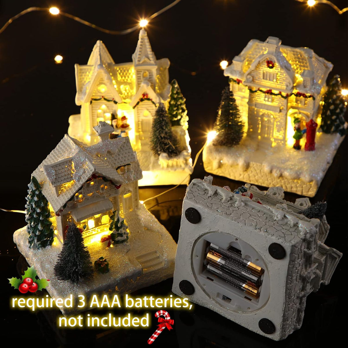 tuanse 15 pcs christmas village set, 4 led, side view