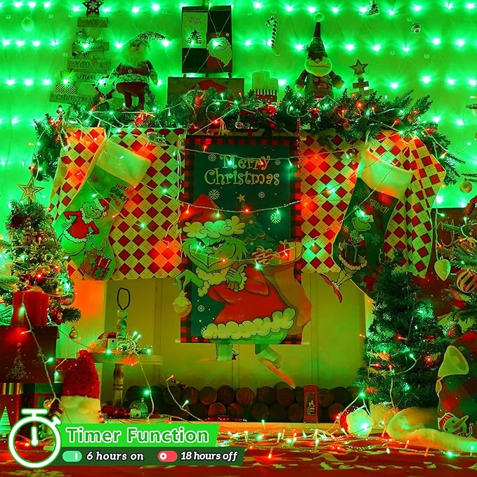 YEGUO 165ft 500 LED Red and Green Christmas Lights Outdoor Waterproof, Clear Wire String Lights Indoor Plug in, 8 Modes Clear Wire Twinkle Tree Light for Xmas Party Garden