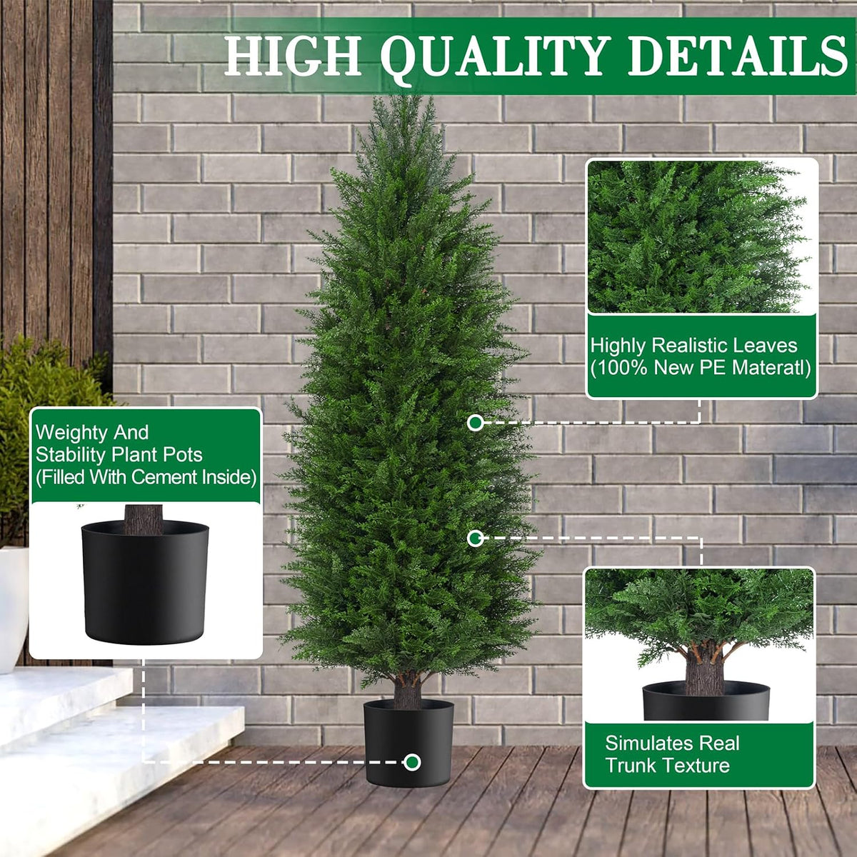aokiie 3ft artificial cedar topiary trees uv protection showing dimensions