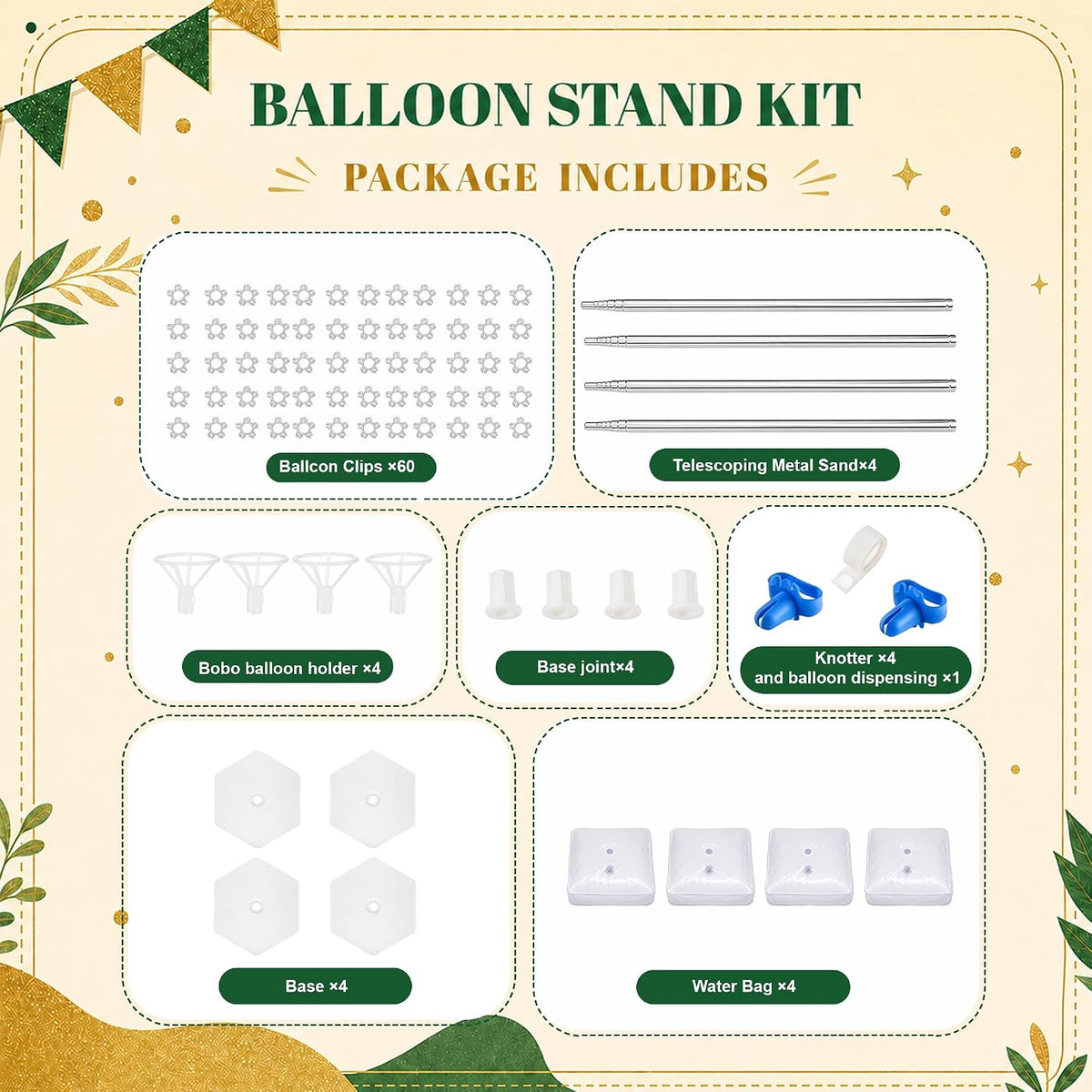 JOYYPOP 4 Pack Balloon Stands for Floor Adjustable Balloon Column Stand Kit