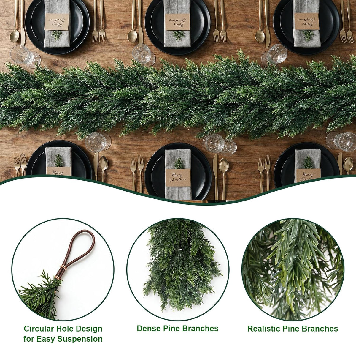 9FT Christmas Cedar Garland,Real Touch Soft Greenery Christmas Decorations