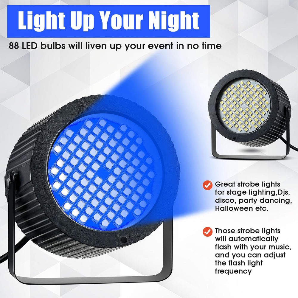 Funtery 4 Pcs Strobe Lights 88 LEDs Sound Activated Stage DJ,Blue