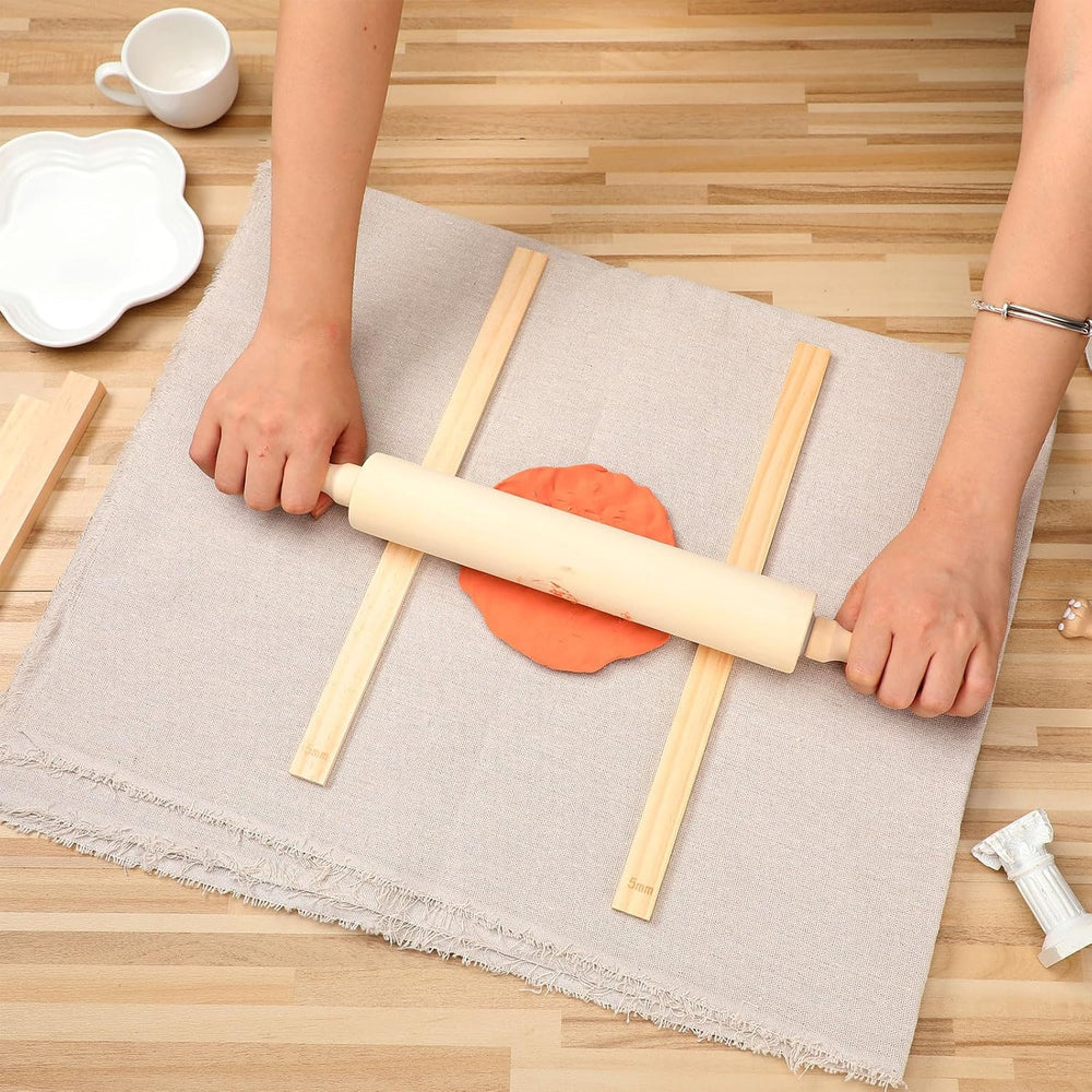 Newtay 12 Pcs Pottery Tools Wood Rolling Pin Special Linen (Tablecloth)