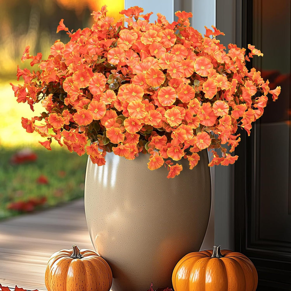 Artificial Fall Flowers for Outdoor 16 Bundles Morning Glory, Autumn Orange
