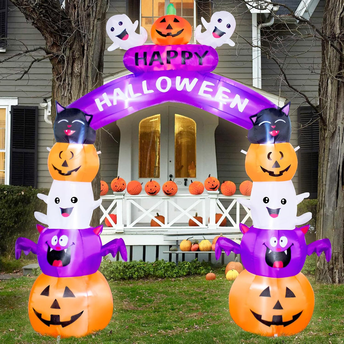 8FT Halloween Stacked Pumpkin Arch Inflatable Decoration