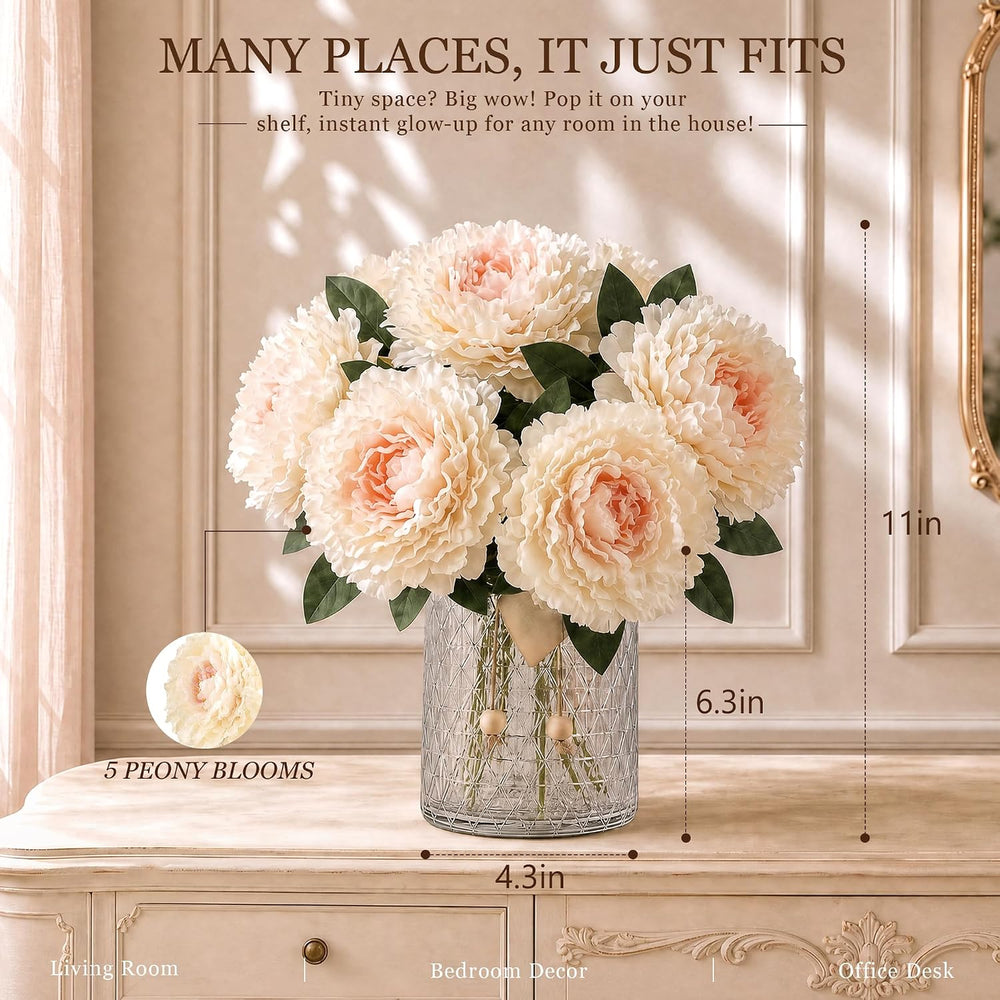 Peonies Artificial Flowers in Vase for Farmhouse Shelf Decor, White&Pink