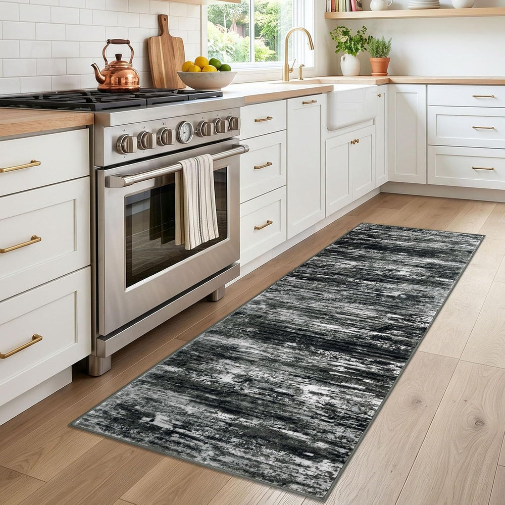 KOZYFLY Modern Washable Rug Runner 2x6 Runners for Hallways Black Grey