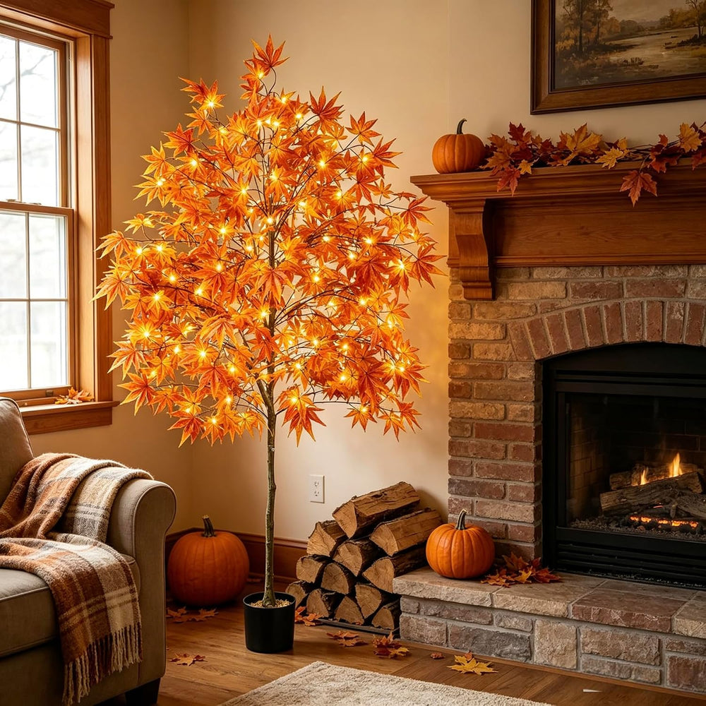 6.5FT Fall Trees Autumn Tree Lighted Maple Tree Artificial Outdoor 2PCS